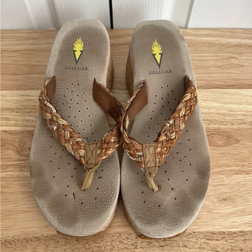 Volatile Boho Platform Wedge Sandal Womens Size 9 Natural Braided